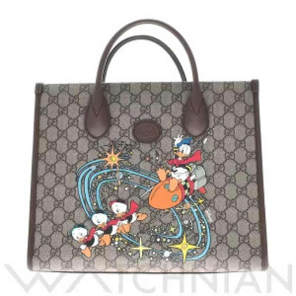 Gucci Disney Donald Duck Tote Bag Beige Brown GG Supreme Canvas Handbag